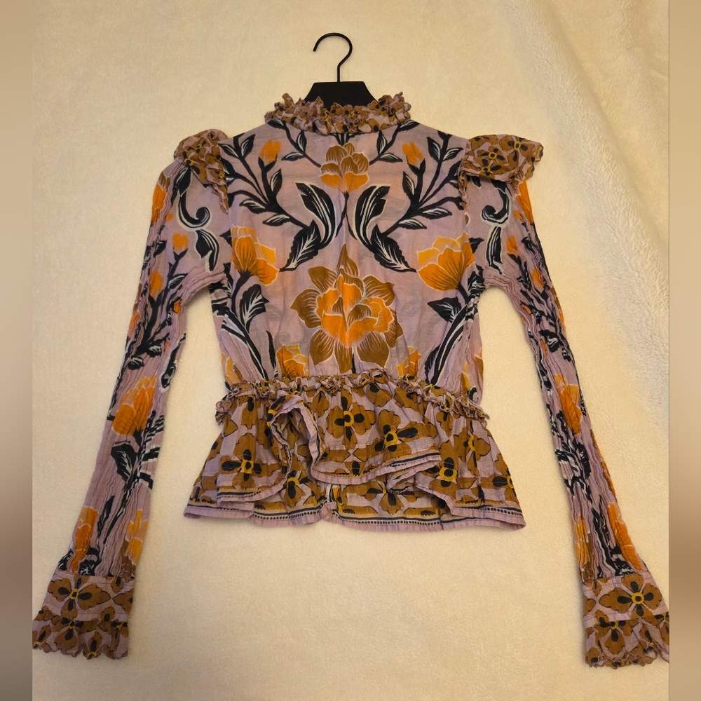 Farm Rio Arabesque Floral Ruffle Top, XS